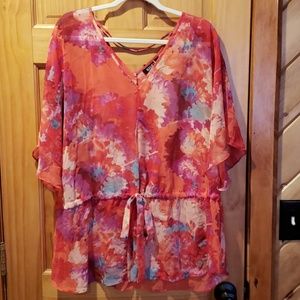 A.N.A Woman floral sheer batwing top